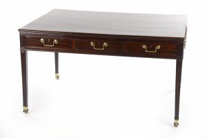 A George III Mahogany Library Table, 1770 to 1780 the Top Cross-Banded in Tulipwood and Line Inlaid