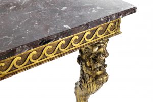 Regency Style Console Table With a Rouge Marble Top Over Scrolling Apron