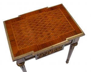 A Pair of Gilt Metal-Mounted Kingwood and Marquetry End Tables of Louis XVI Style