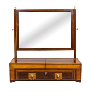 Regency mahogany and satinwood dressing mirror and jewellery case.