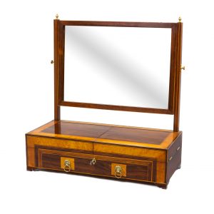 Regency mahogany and satinwood dressing mirror and jewellery case.